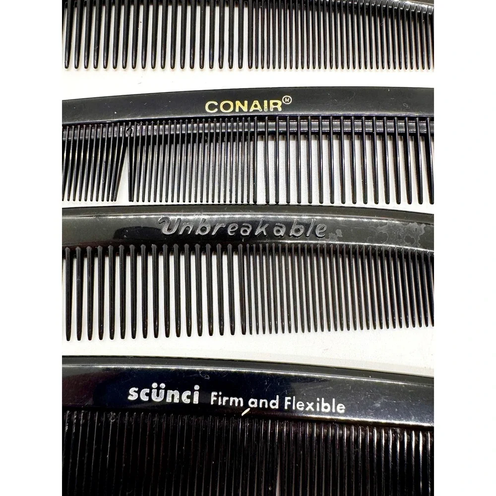 Vintage Black Hair‎ Comb Lot Conair Scunci Krest 6000 Unbreakable 5pc Set